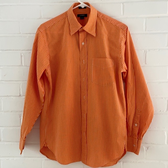J. Crew Other - Mens J. Crew Classic Orange Plaid Cotton  Long Sleeve Collared Shirt Size S